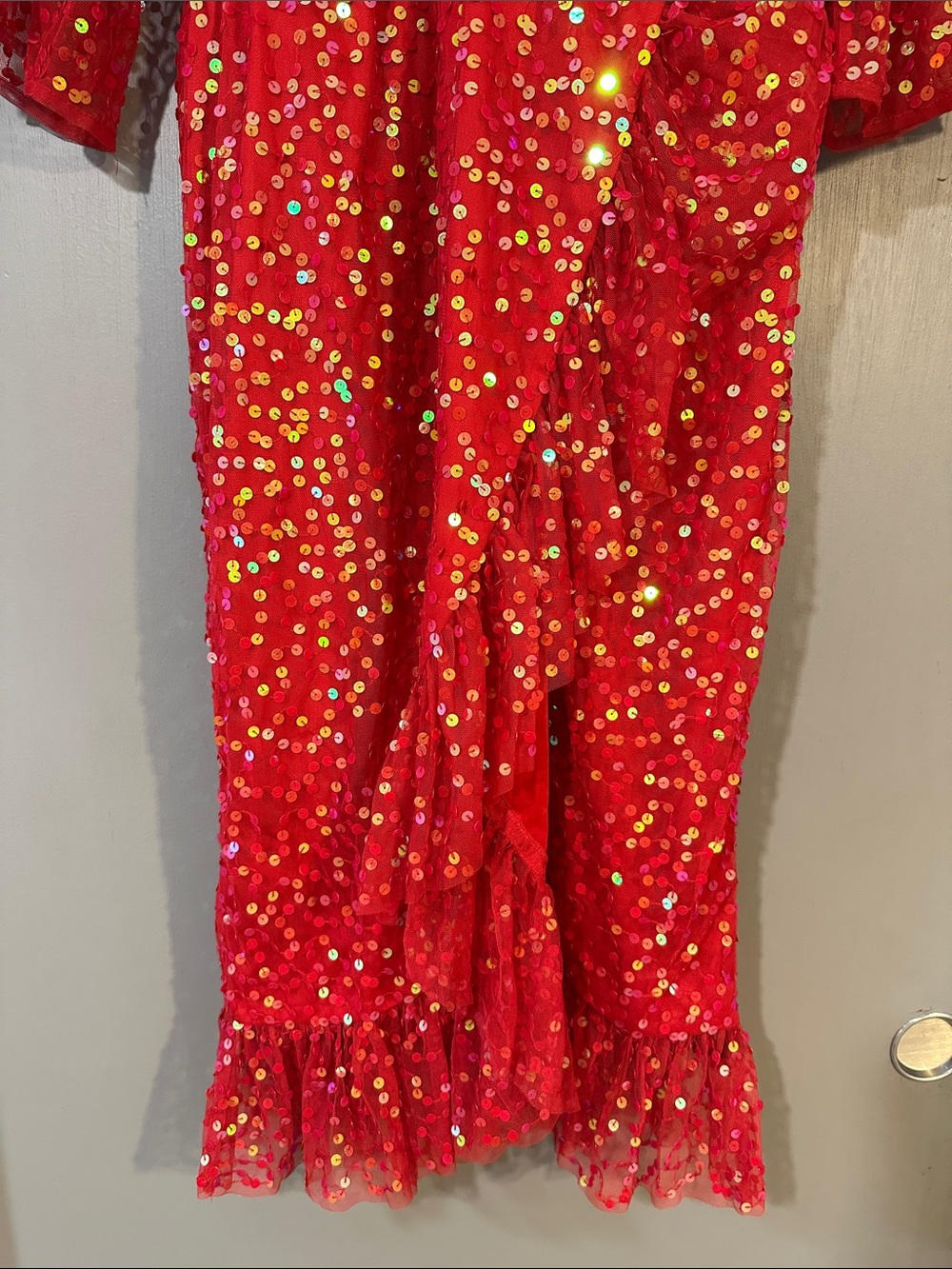 ASOS Red Sequin Midi Dress Size 6 Holiday Party Cocktail Wrap Style - Picture 5 of 10